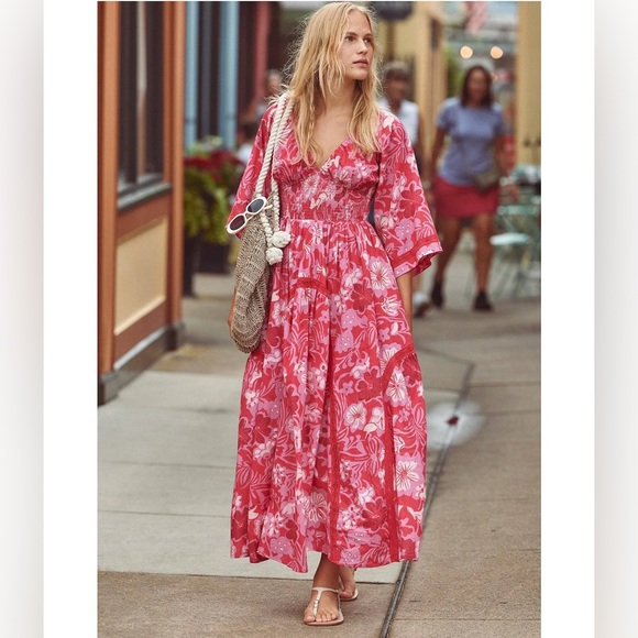 NWT Free People Pink Floral 100% Cotton ‘Dixie’ Maxi Dress Size S